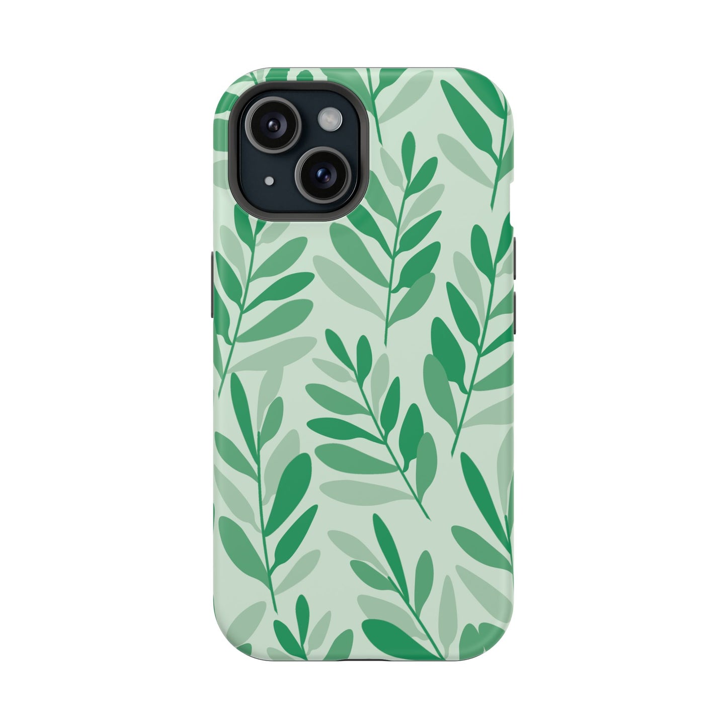 Green Leaf Pattern Phone Case – MagSafe Compatible for iPhone & Samsung Galaxy