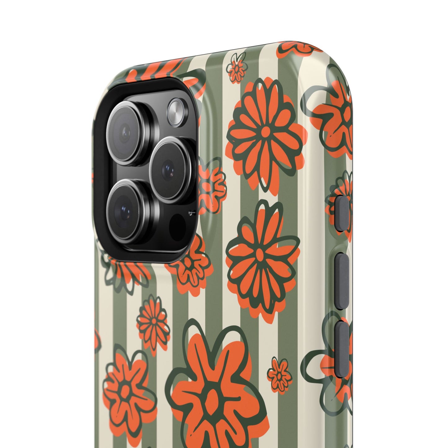 Retro Striped Floral Phone Case – MagSafe Compatible for iPhone & Samsung Galaxy