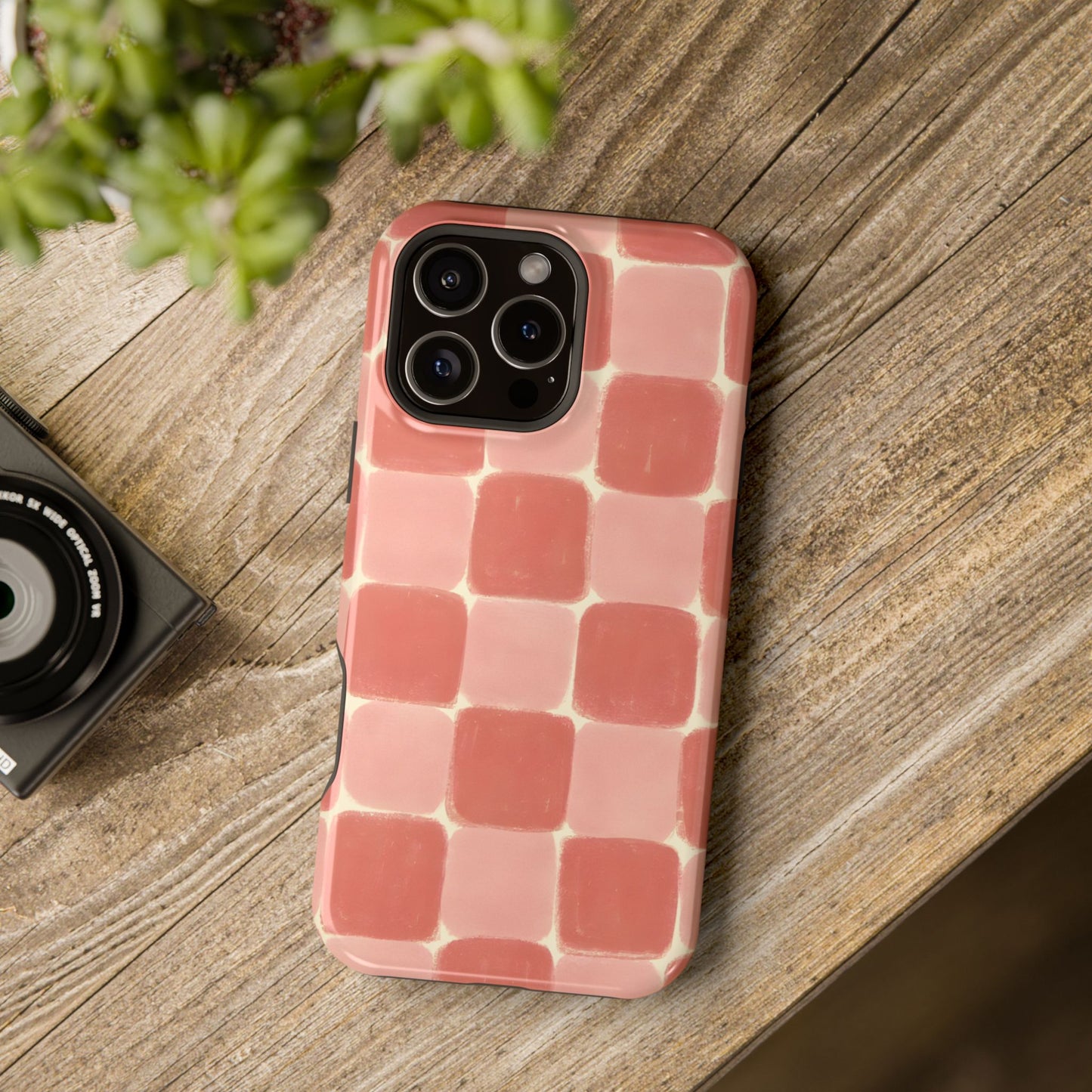 Blush Pink Checkerboard Phone Case – MagSafe Compatible for iPhone & Samsung Galaxy