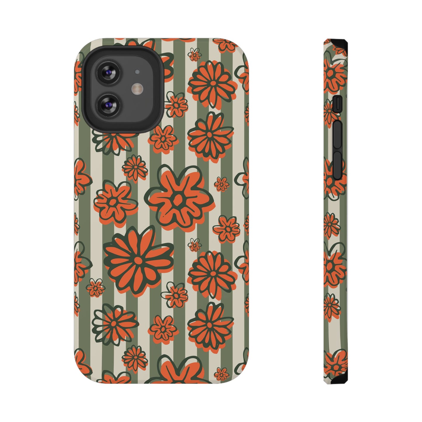 Retro Striped Floral Phone Case – MagSafe Compatible for iPhone & Samsung Galaxy