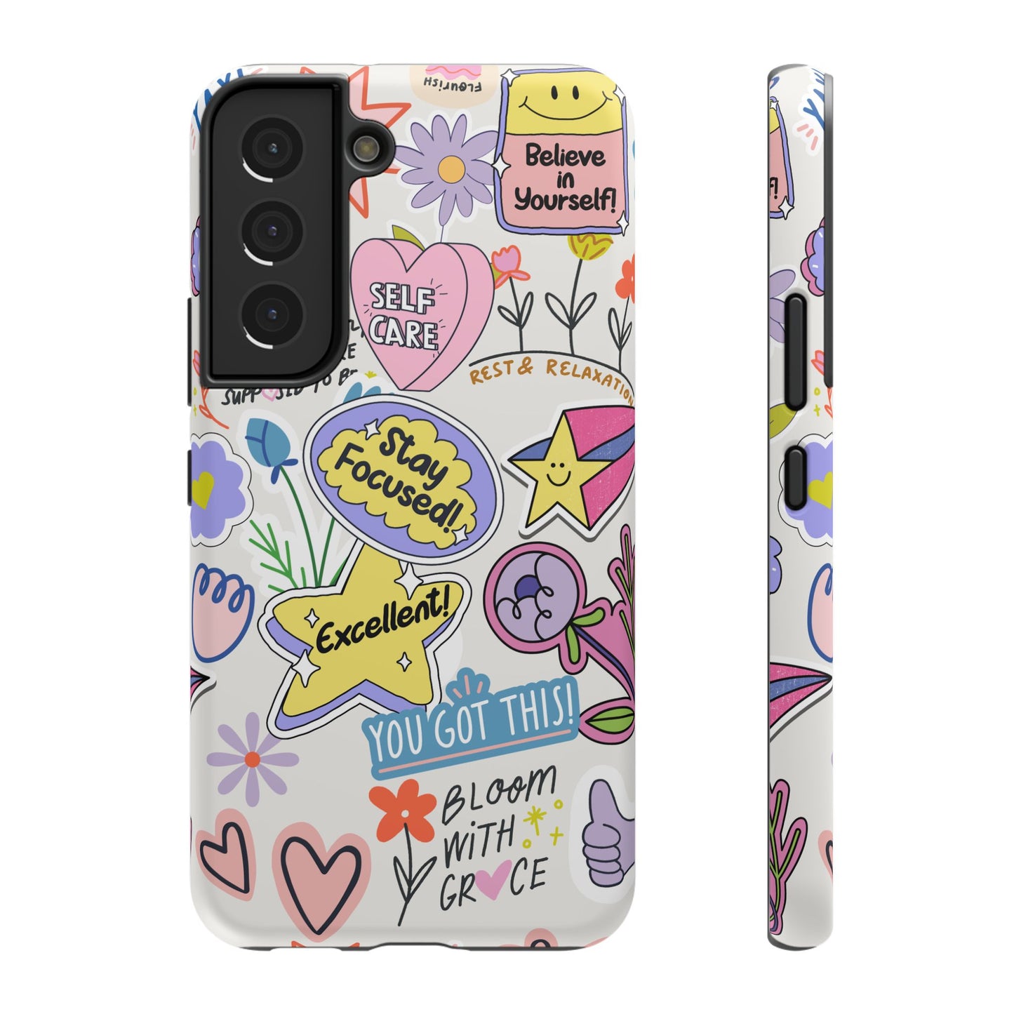 Motivational Doodle Collage Phone Case – MagSafe Compatible for iPhone & Samsung Galaxy