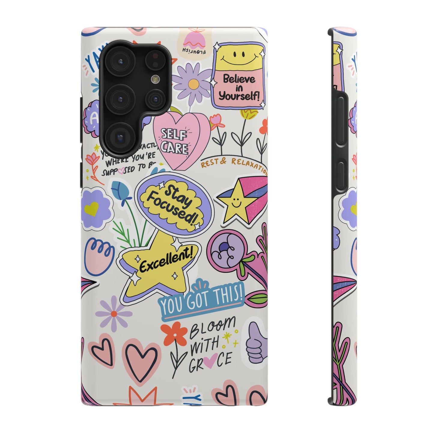 Motivational Doodle Collage Phone Case – MagSafe Compatible for iPhone & Samsung Galaxy