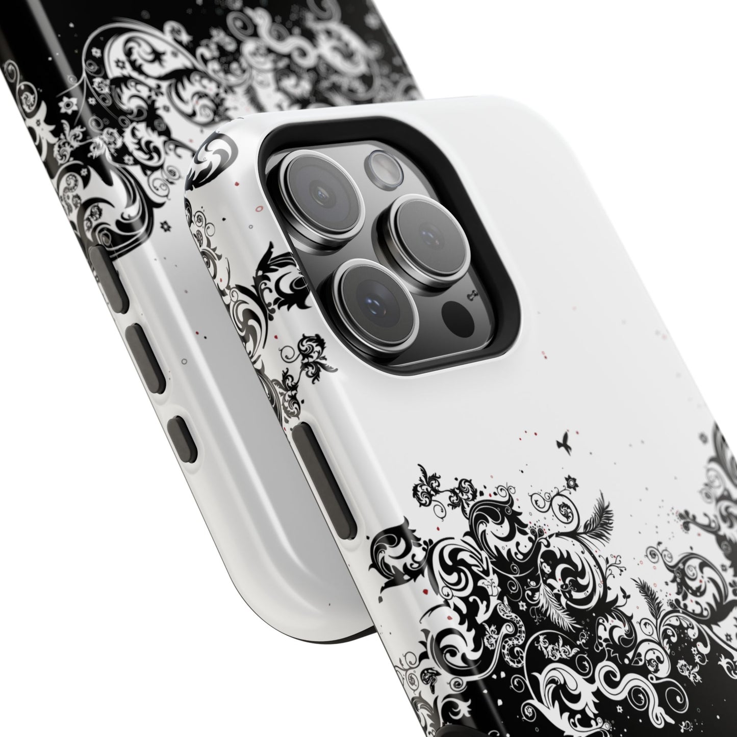 Ornate Black & White Floral Swirl Phone Case – MagSafe Compatible for iPhone & Samsung Galaxy