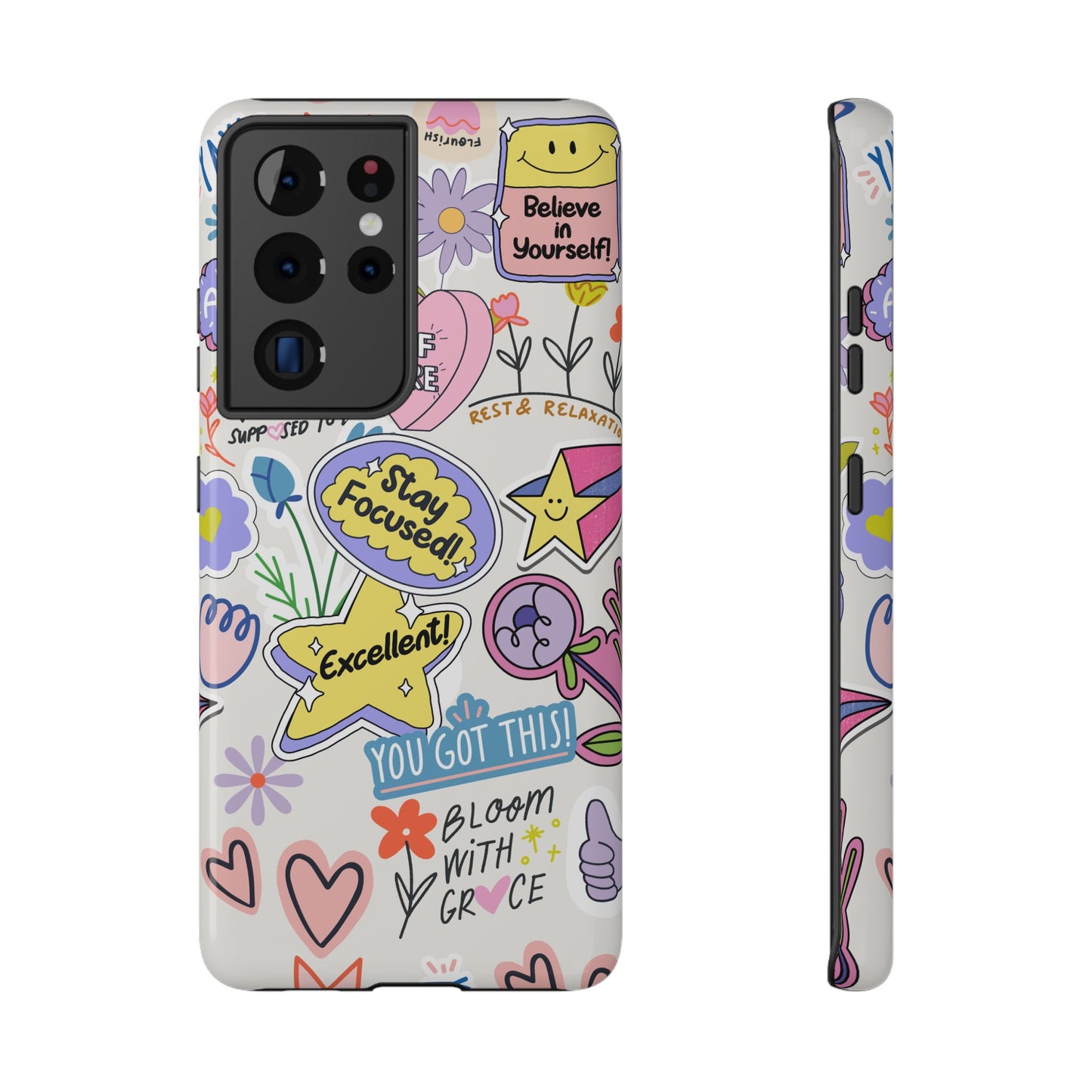 Motivational Doodle Collage Phone Case – MagSafe Compatible for iPhone & Samsung Galaxy