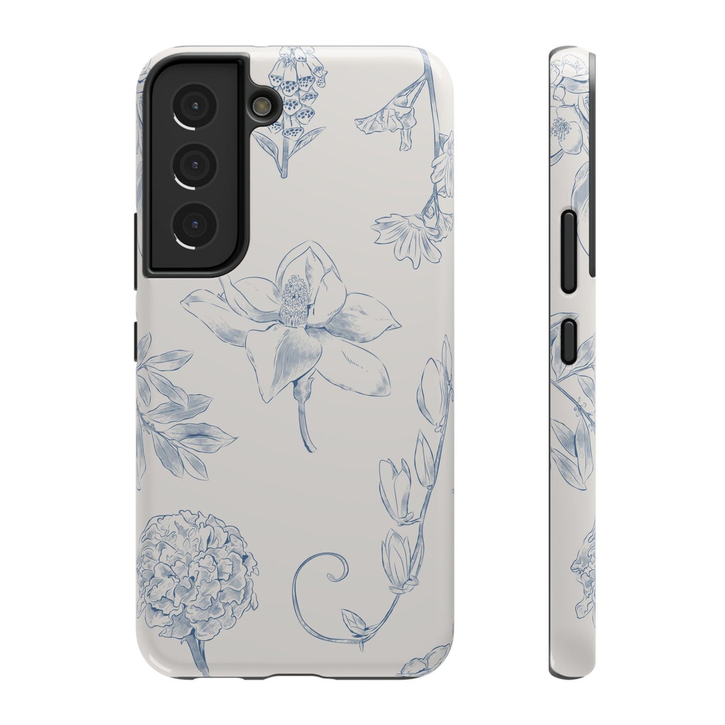 Vintage Blue Botanical Sketch Phone Case – MagSafe Compatible for iPhone & Samsung Galaxy