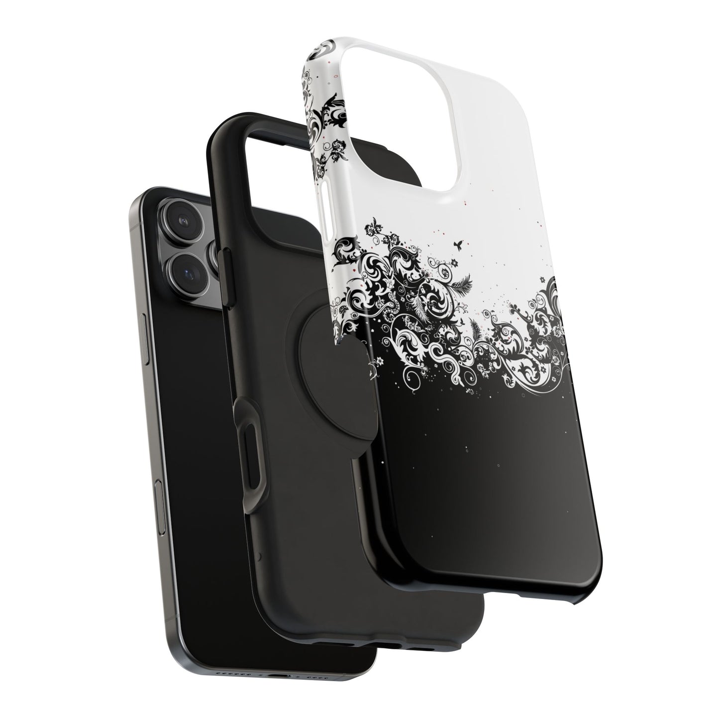 Ornate Black & White Floral Swirl Phone Case – MagSafe Compatible for iPhone & Samsung Galaxy