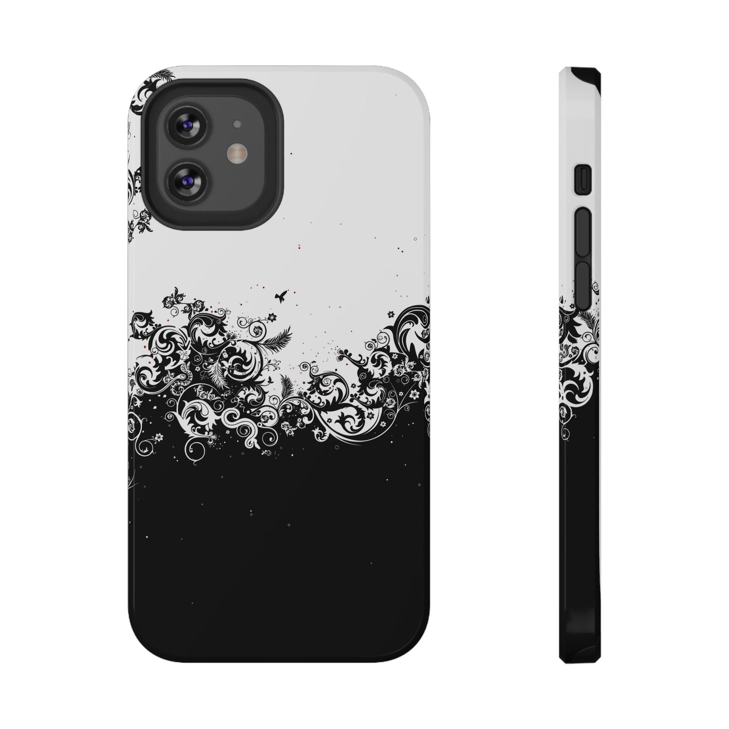 Ornate Black & White Floral Swirl Phone Case – MagSafe Compatible for iPhone & Samsung Galaxy
