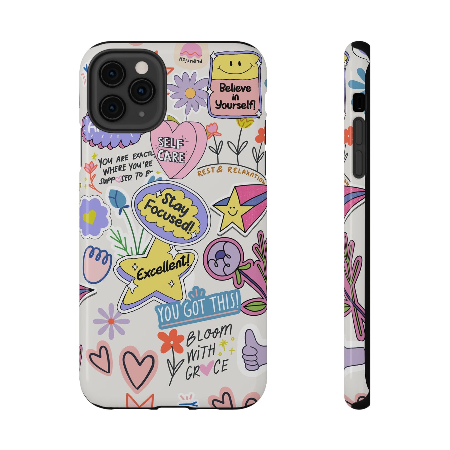 Motivational Doodle Collage Phone Case – MagSafe Compatible for iPhone & Samsung Galaxy
