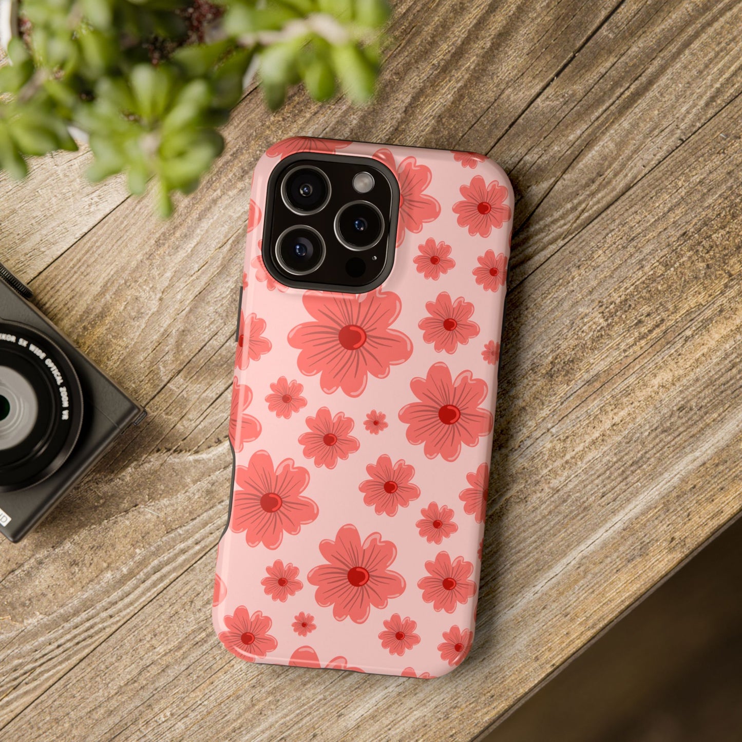 Blush Red Floral Phone Case – MagSafe Compatible for iPhone & Samsung Galaxy