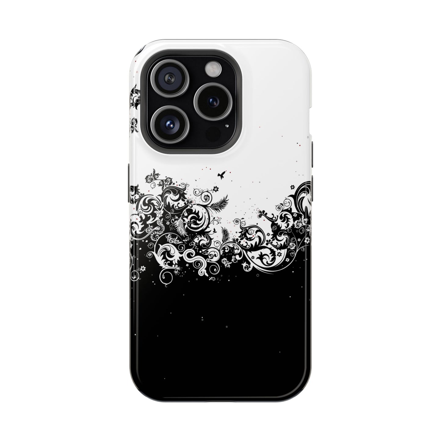 Ornate Black & White Floral Swirl Phone Case – MagSafe Compatible for iPhone & Samsung Galaxy