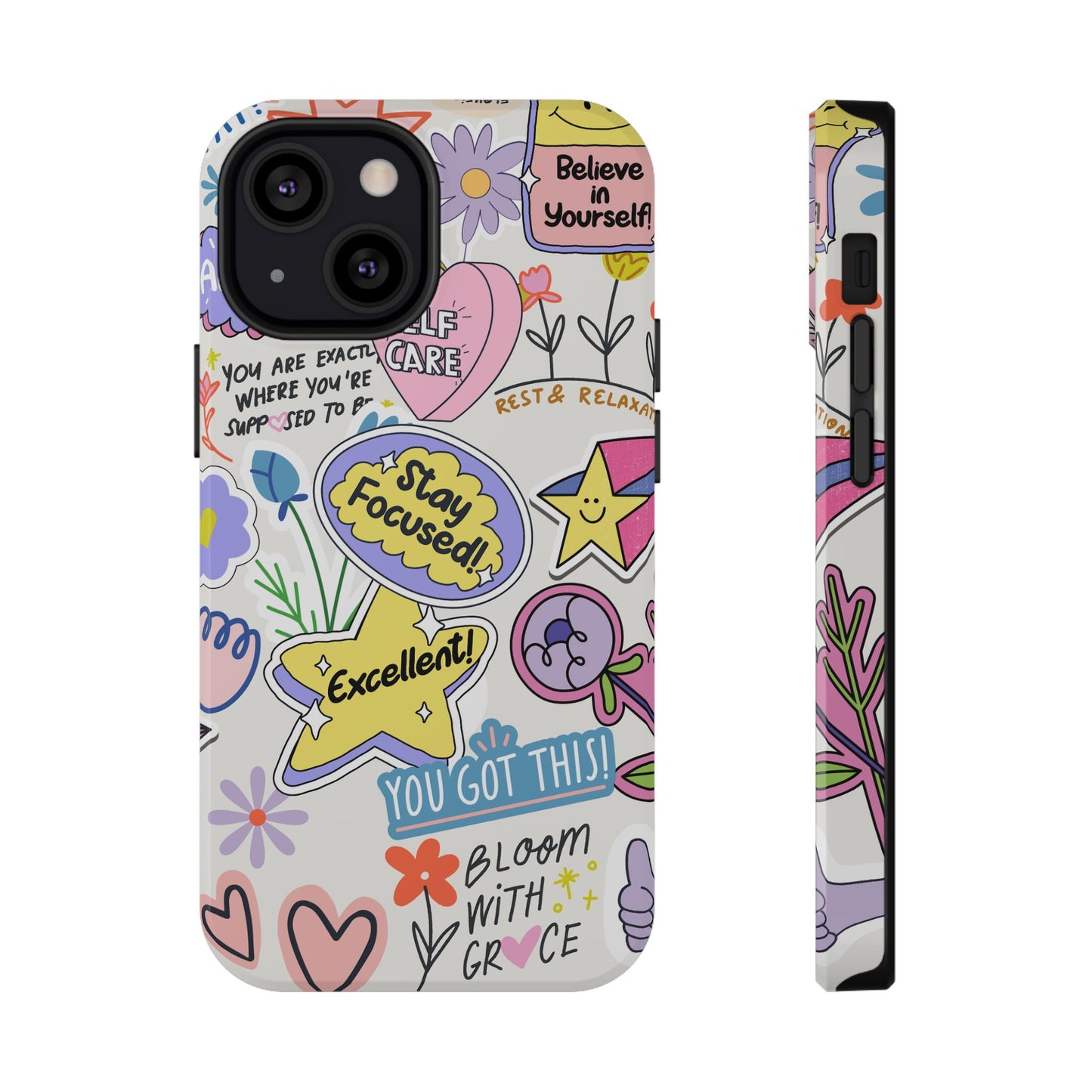 Motivational Doodle Collage Phone Case – MagSafe Compatible for iPhone & Samsung Galaxy