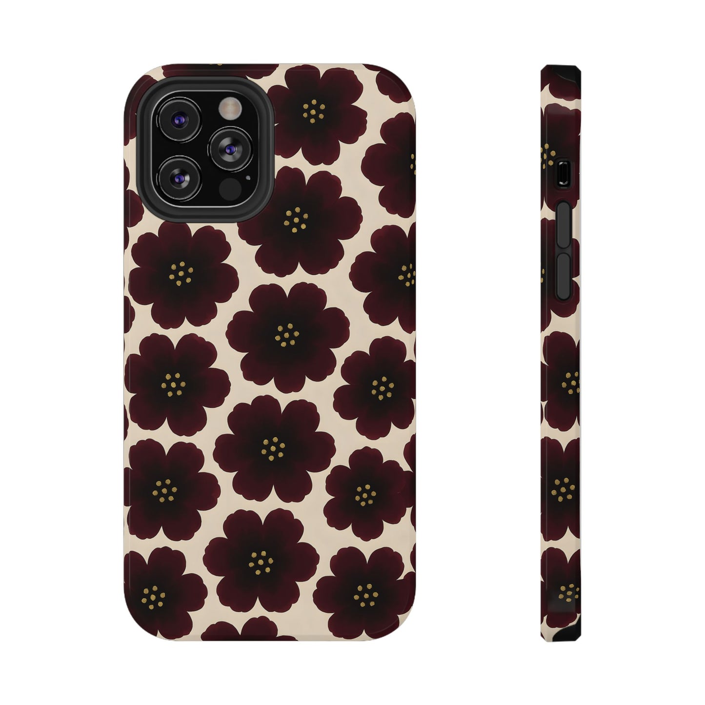 Noir Blossom Retro Floral Pattern Phone Case – MagSafe Compatible for iPhone & Samsung Galaxy
