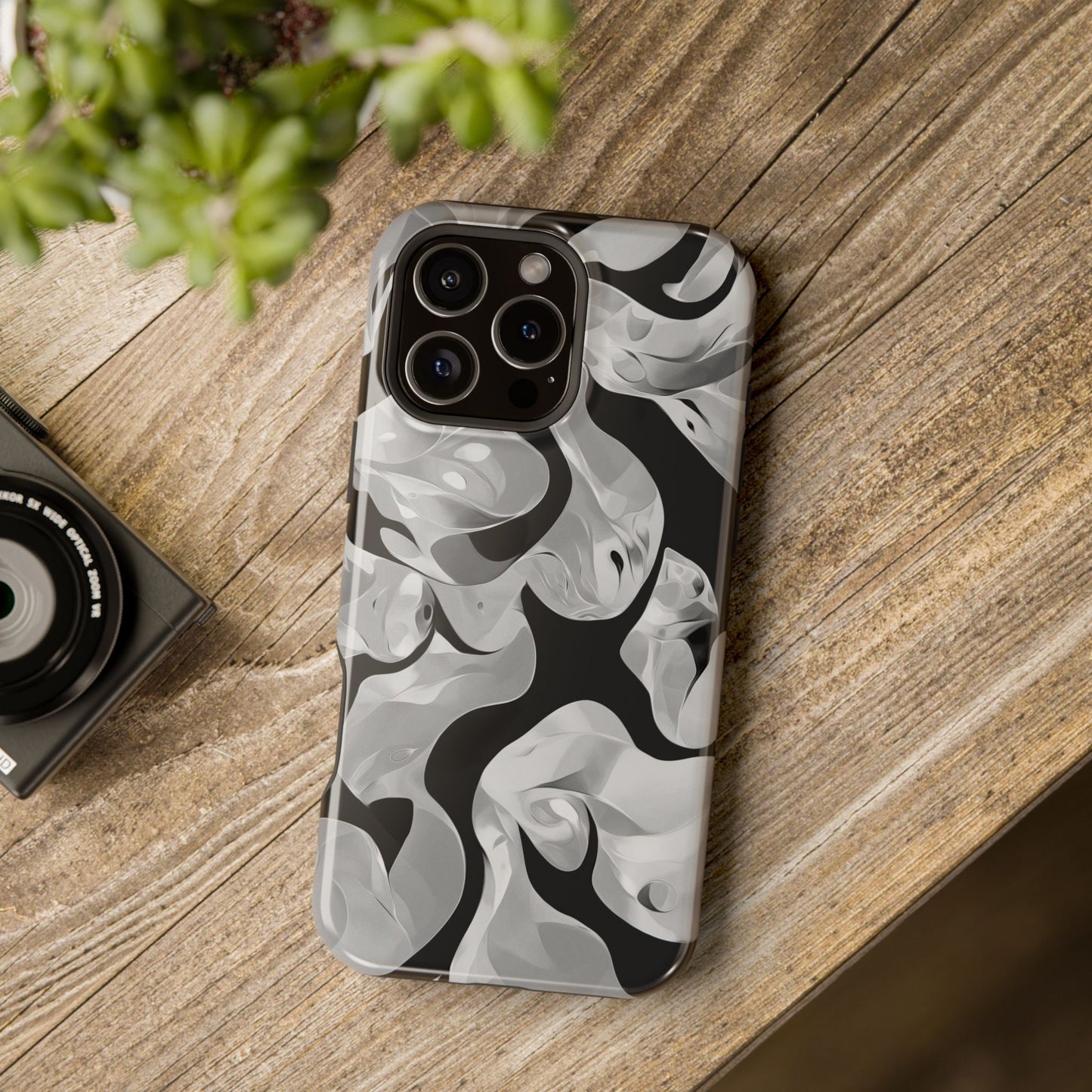 Abstract Monochrome Swirl Phone Case – MagSafe Compatible for iPhone & Samsung Galaxy