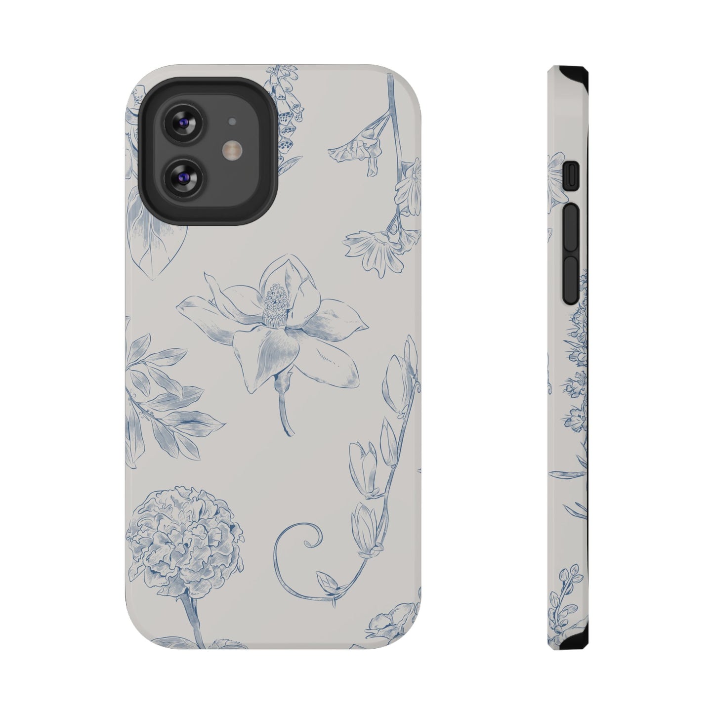 Vintage Blue Botanical Sketch Phone Case – MagSafe Compatible for iPhone & Samsung Galaxy
