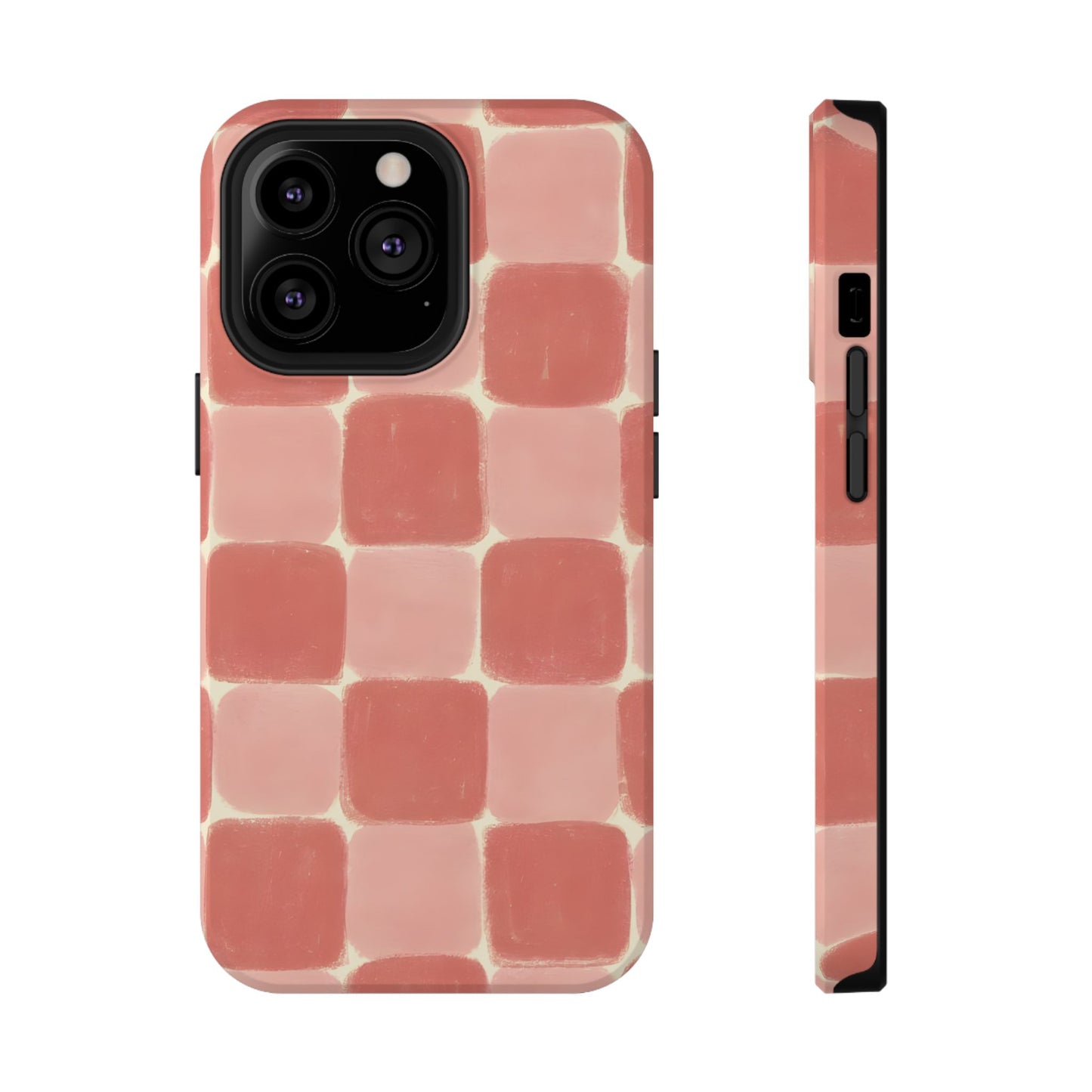 Blush Pink Checkerboard Phone Case – MagSafe Compatible for iPhone & Samsung Galaxy