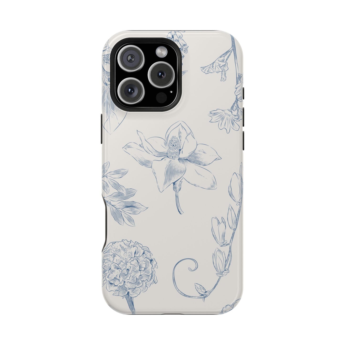 Vintage Blue Botanical Sketch Phone Case – MagSafe Compatible for iPhone & Samsung Galaxy