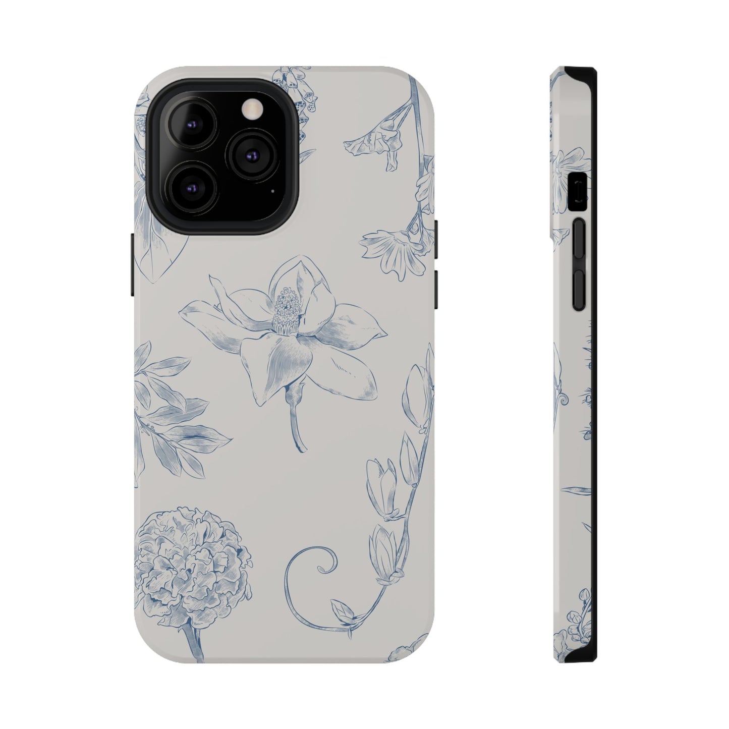 Vintage Blue Botanical Sketch Phone Case – MagSafe Compatible for iPhone & Samsung Galaxy