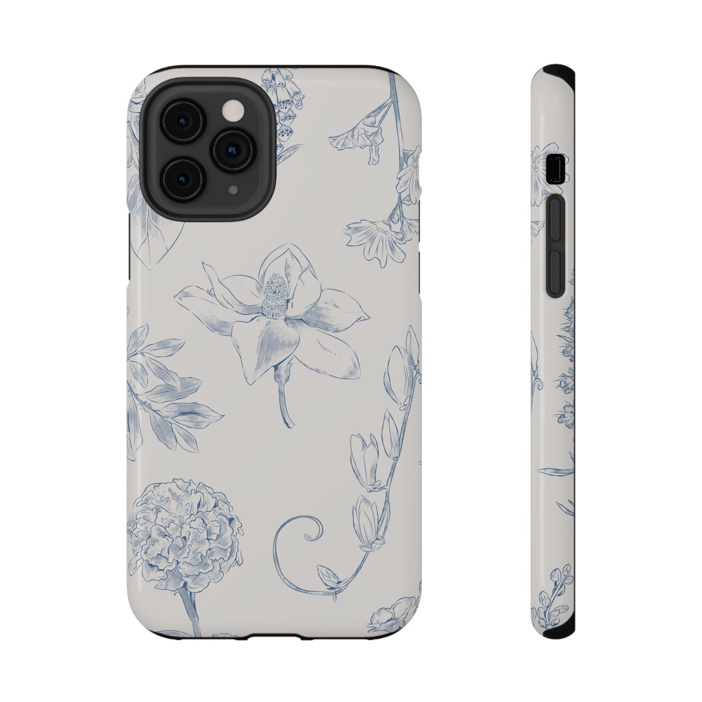 Vintage Blue Botanical Sketch Phone Case – MagSafe Compatible for iPhone & Samsung Galaxy