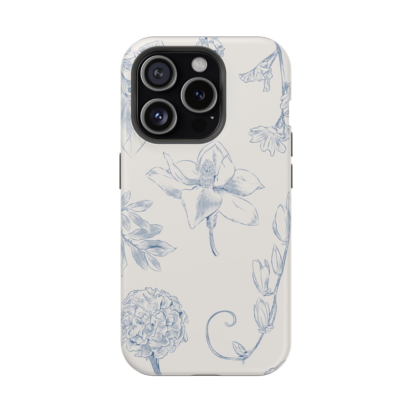 Vintage Blue Botanical Sketch Phone Case – MagSafe Compatible for iPhone & Samsung Galaxy