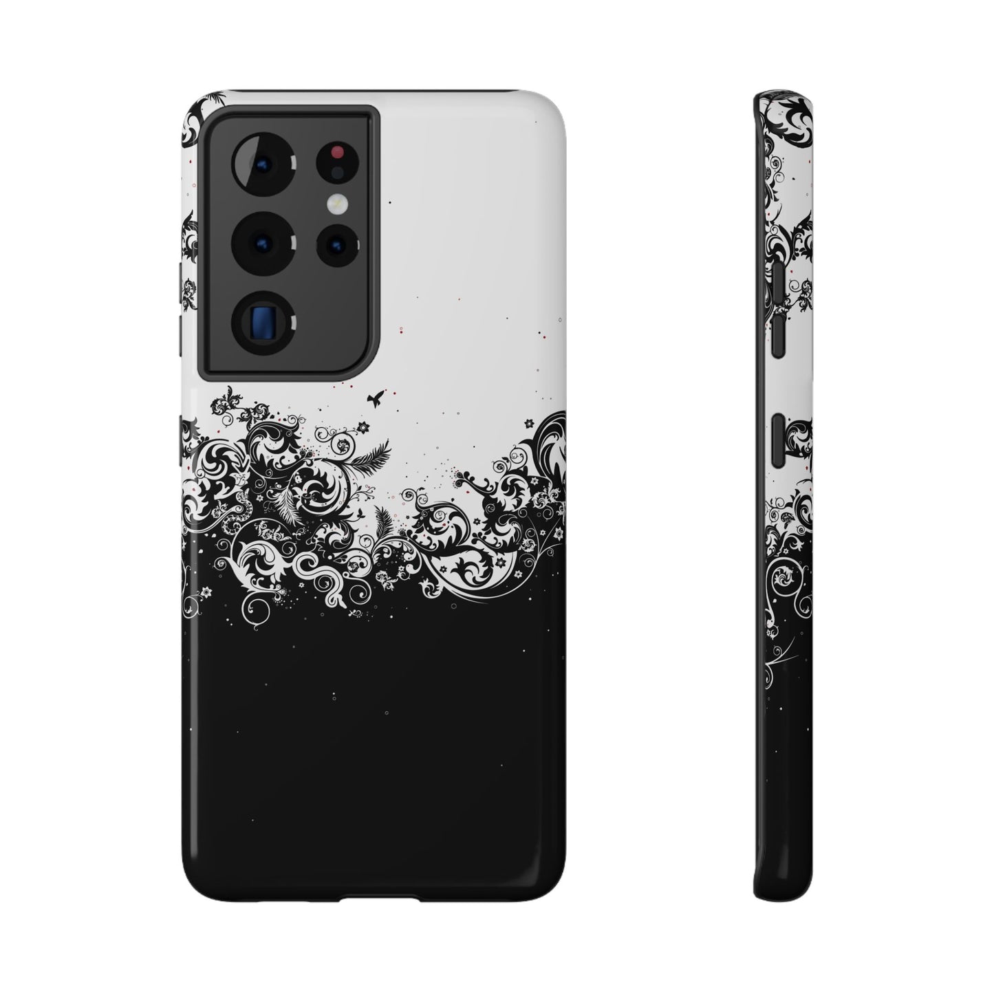 Ornate Black & White Floral Swirl Phone Case – MagSafe Compatible for iPhone & Samsung Galaxy