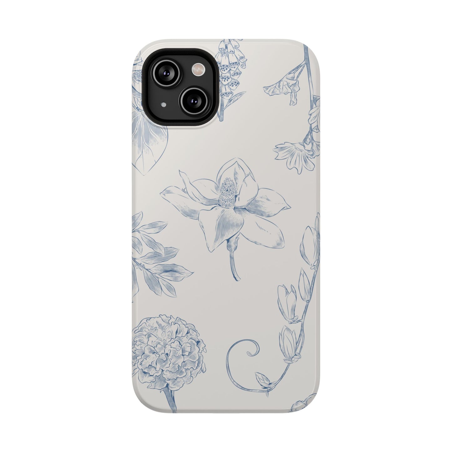 Vintage Blue Botanical Sketch Phone Case – MagSafe Compatible for iPhone & Samsung Galaxy