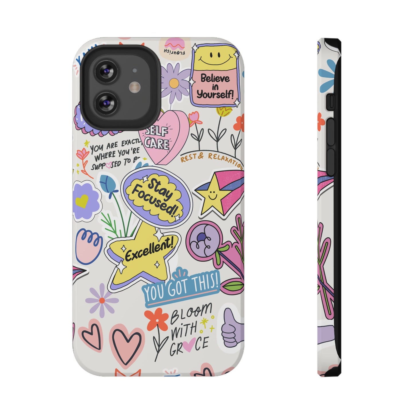Motivational Doodle Collage Phone Case – MagSafe Compatible for iPhone & Samsung Galaxy
