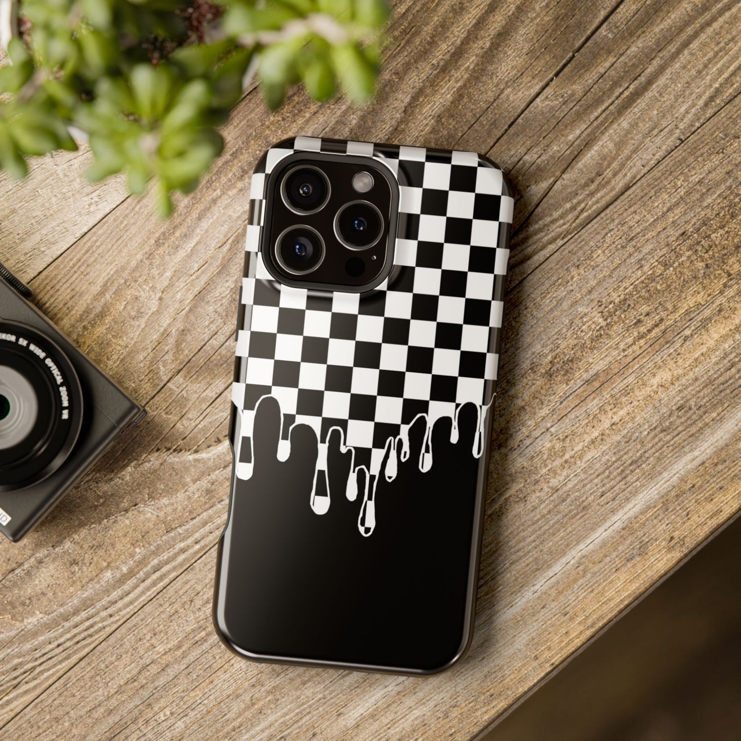 Dripping Checkerboard Phone Case – MagSafe Compatible for iPhone & Samsung Galaxy