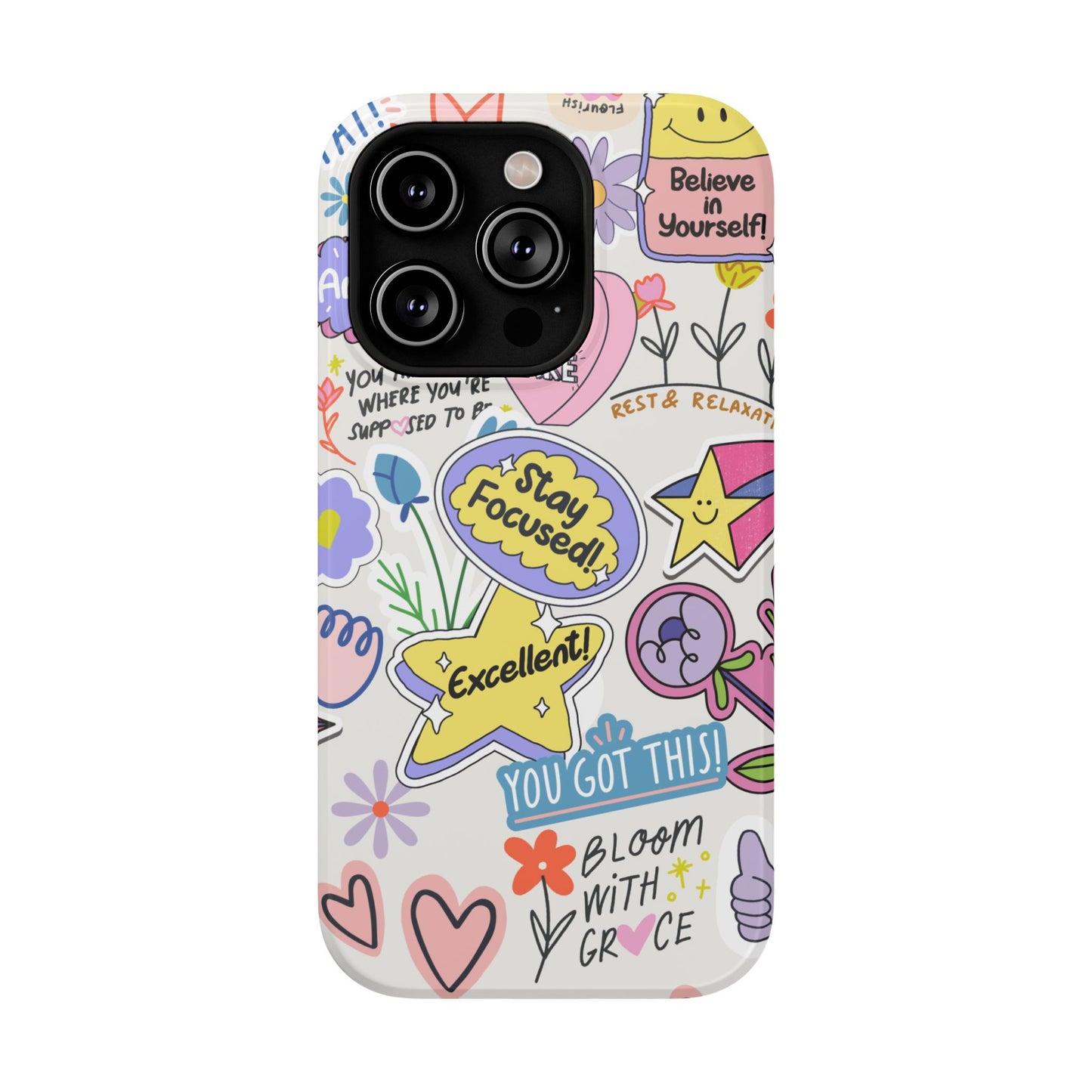 Motivational Doodle Collage Phone Case – MagSafe Compatible for iPhone & Samsung Galaxy