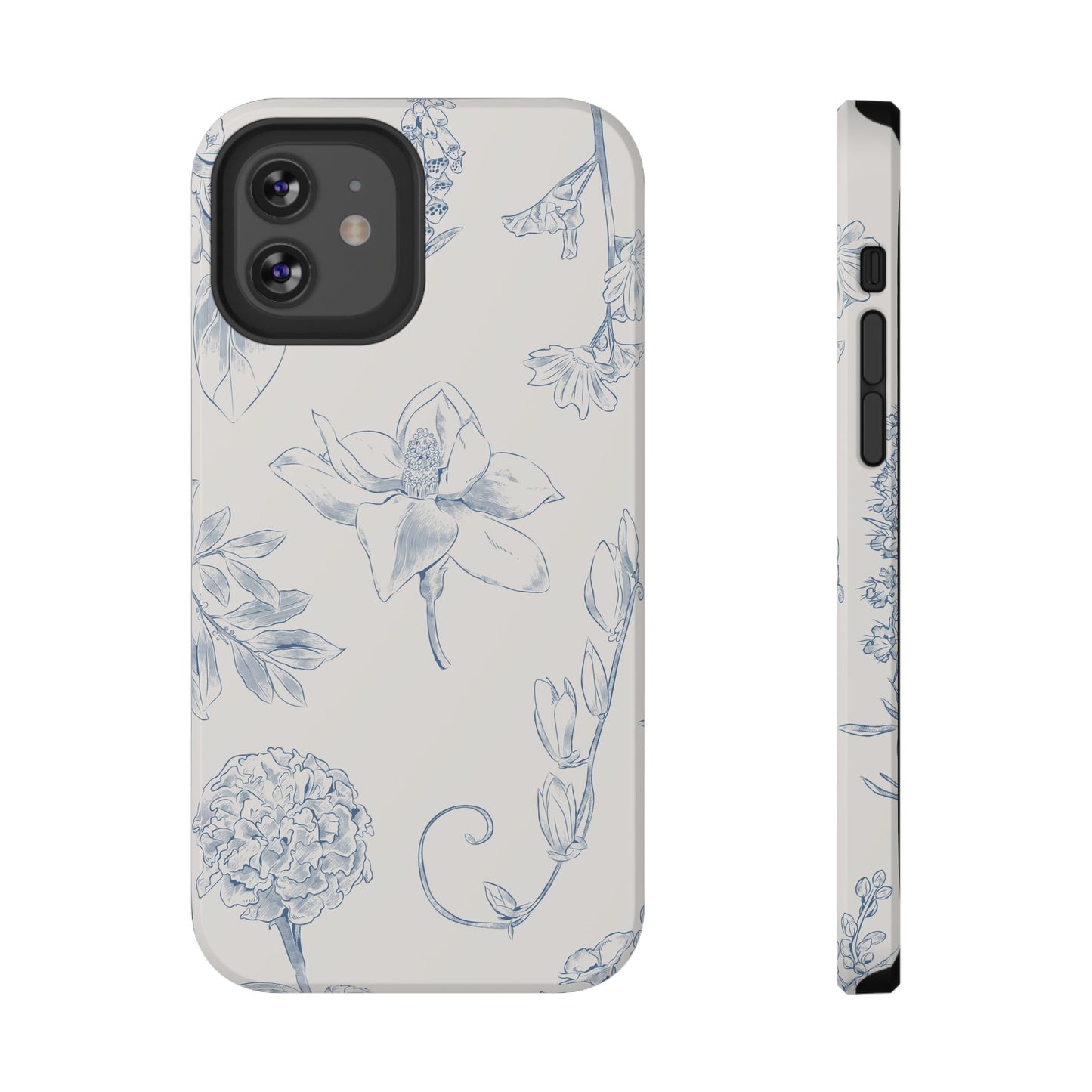 Vintage Blue Botanical Sketch Phone Case – MagSafe Compatible for iPhone & Samsung Galaxy