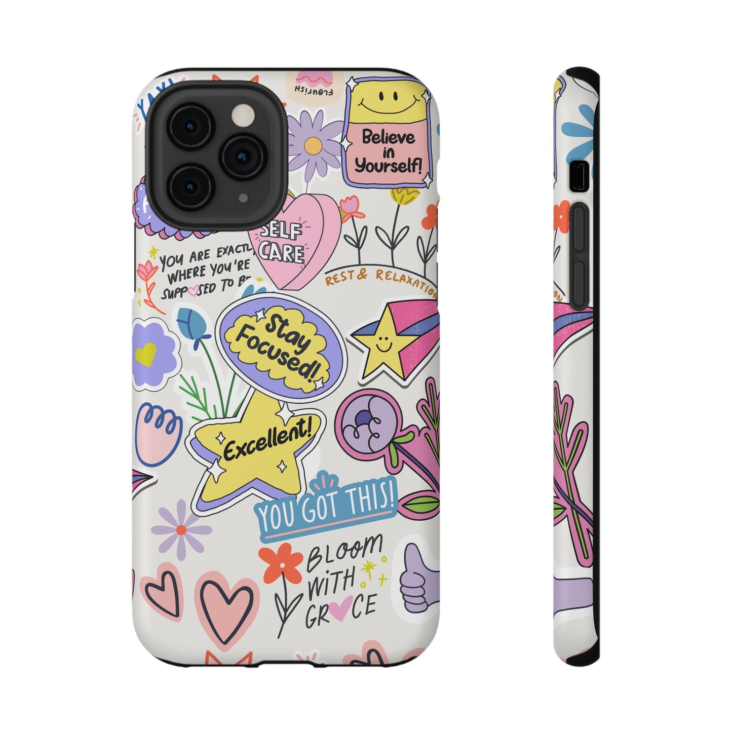 Motivational Doodle Collage Phone Case – MagSafe Compatible for iPhone & Samsung Galaxy