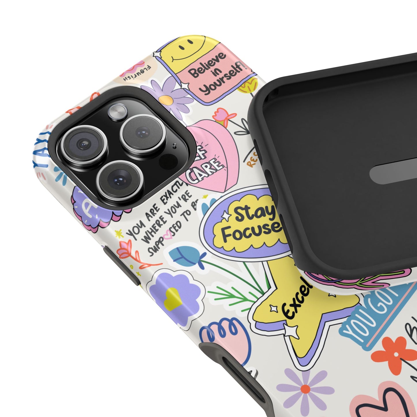 Motivational Doodle Collage Phone Case – MagSafe Compatible for iPhone & Samsung Galaxy