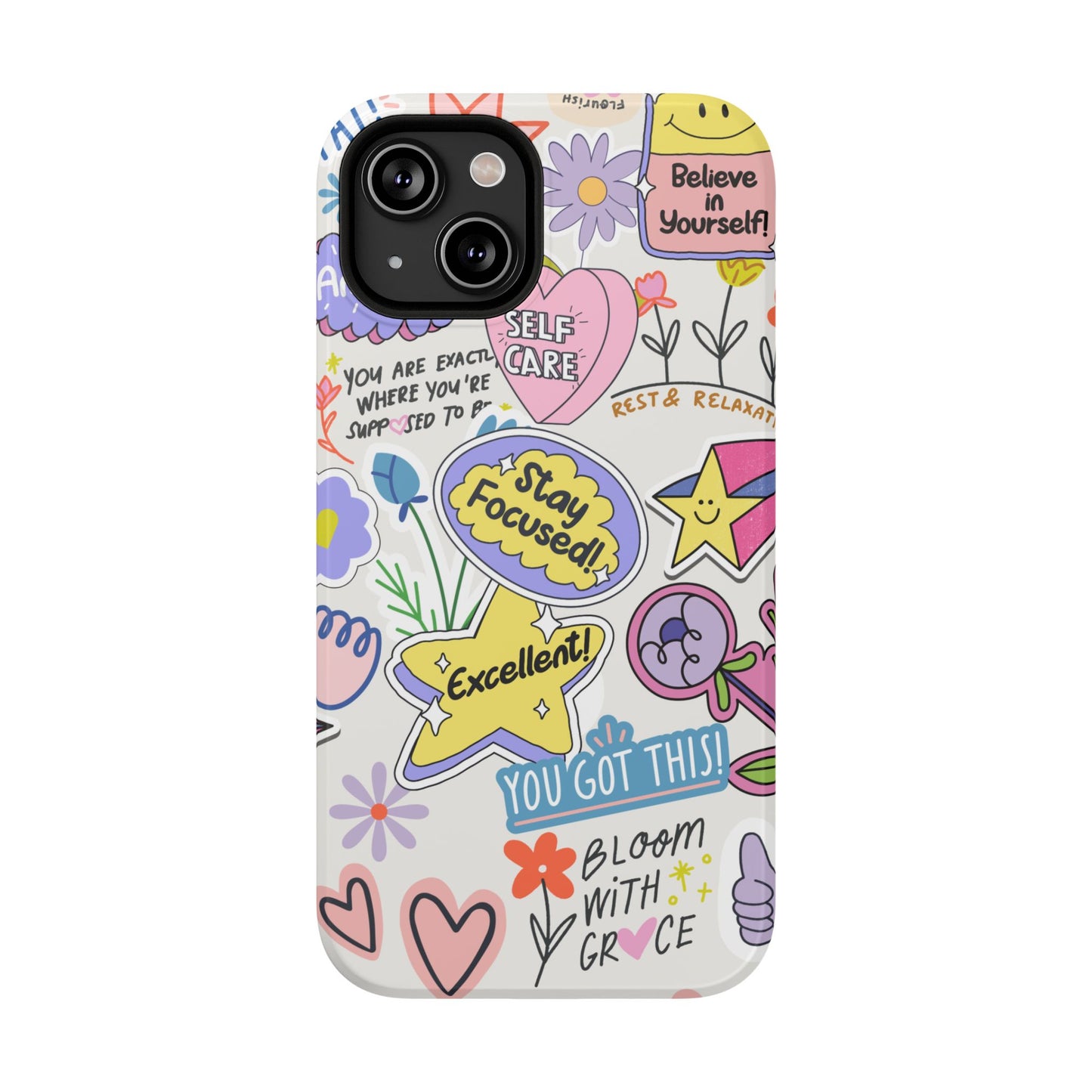 Motivational Doodle Collage Phone Case – MagSafe Compatible for iPhone & Samsung Galaxy
