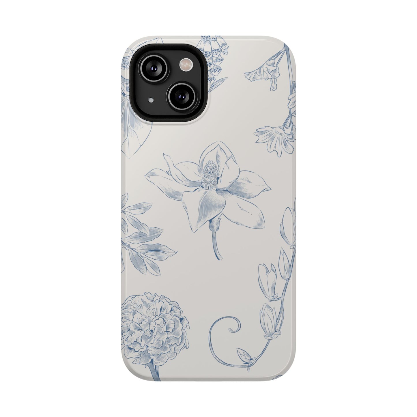 Vintage Blue Botanical Sketch Phone Case – MagSafe Compatible for iPhone & Samsung Galaxy