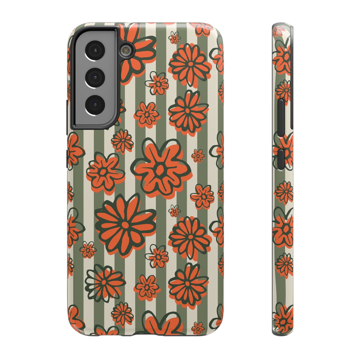 Retro Striped Floral Phone Case – MagSafe Compatible for iPhone & Samsung Galaxy