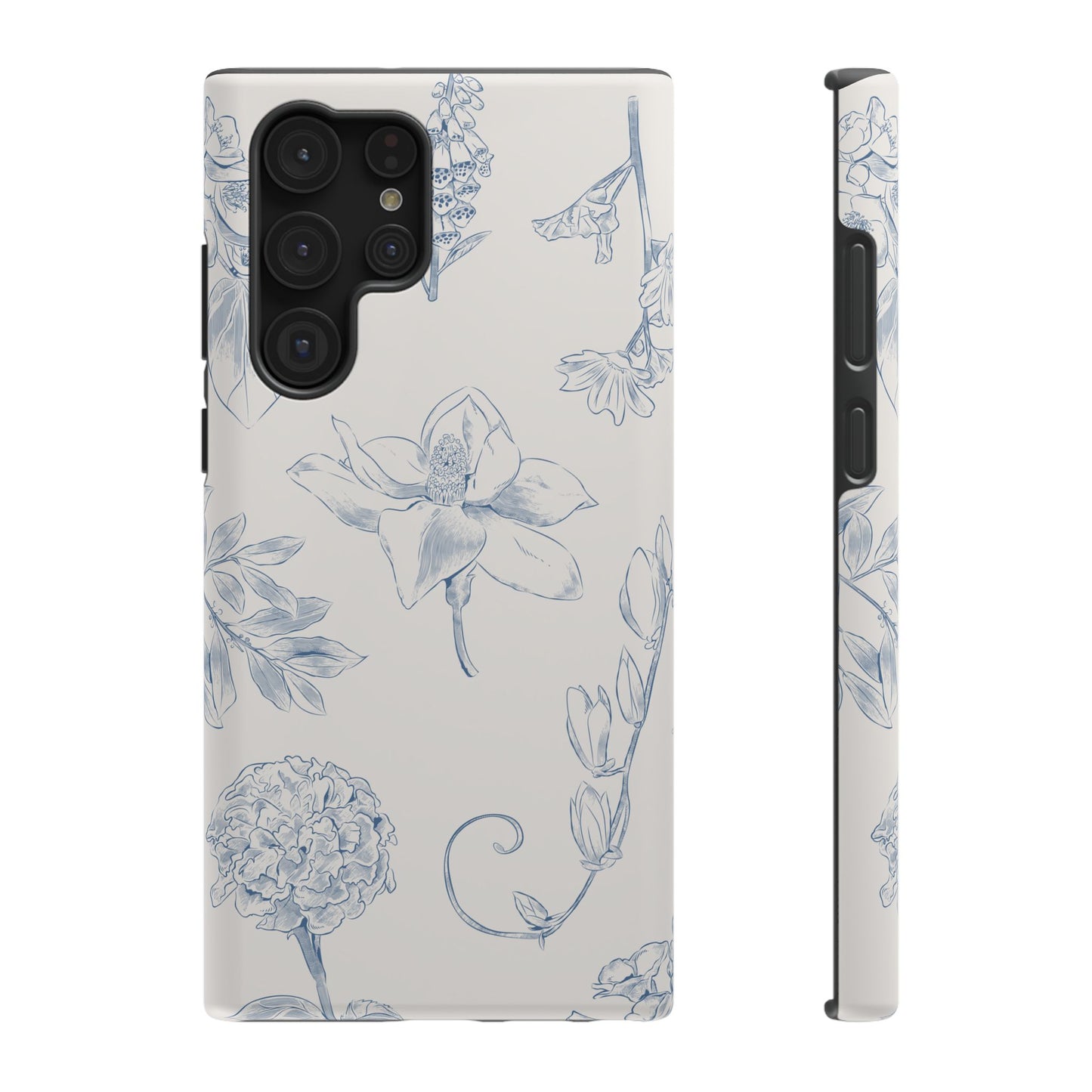 Vintage Blue Botanical Sketch Phone Case – MagSafe Compatible for iPhone & Samsung Galaxy