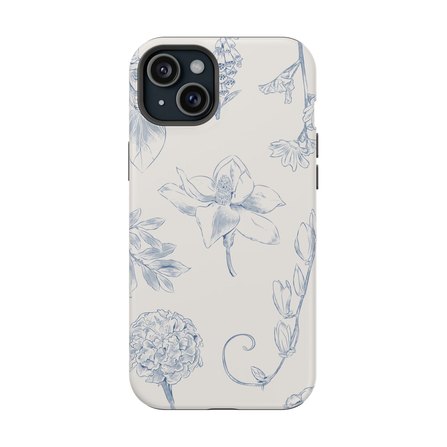 Vintage Blue Botanical Sketch Phone Case – MagSafe Compatible for iPhone & Samsung Galaxy