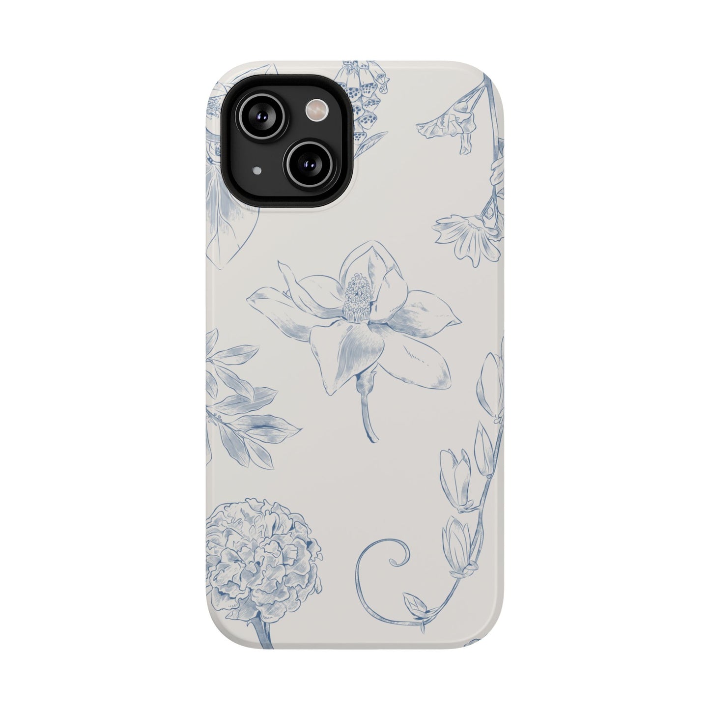 Vintage Blue Botanical Sketch Phone Case – MagSafe Compatible for iPhone & Samsung Galaxy