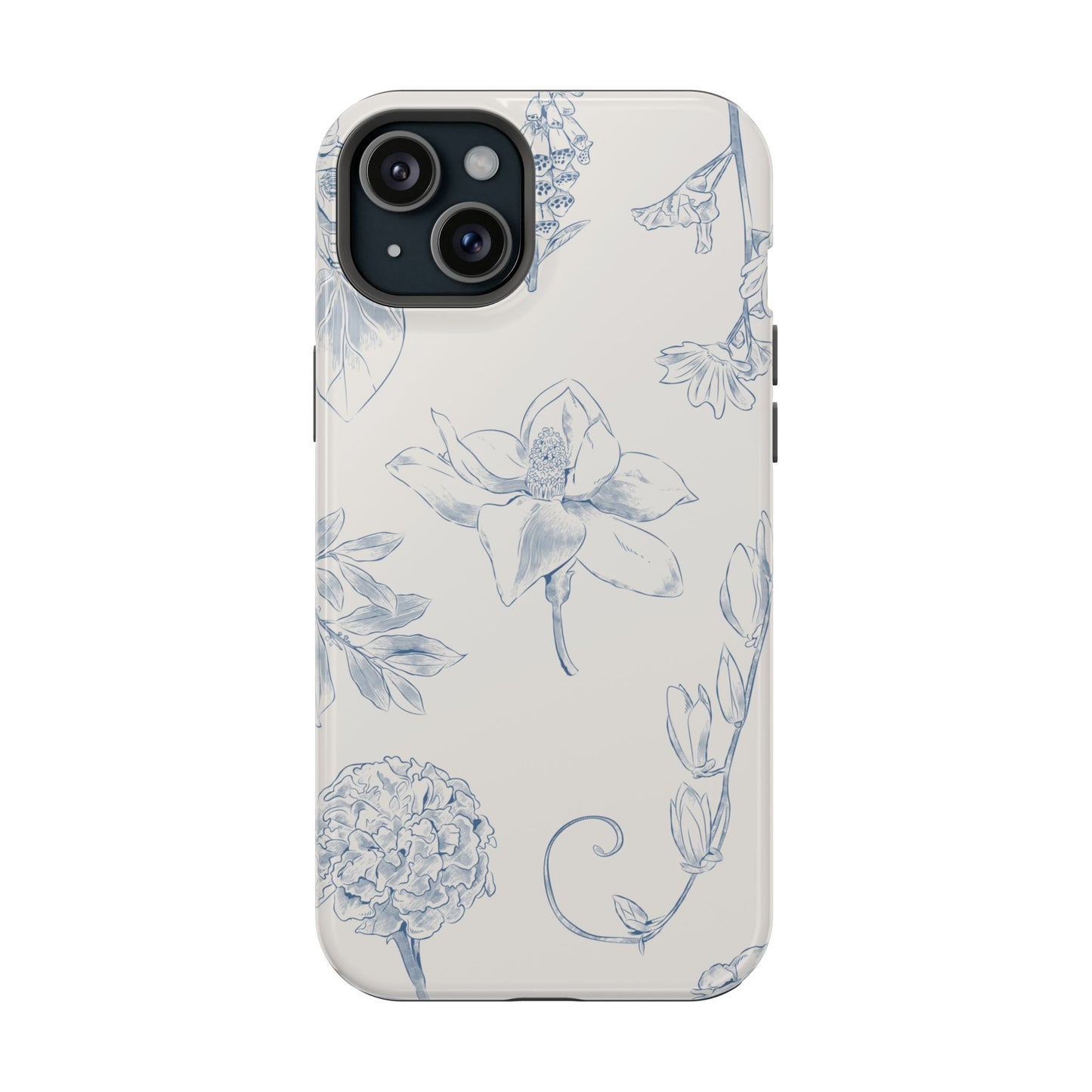Vintage Blue Botanical Sketch Phone Case – MagSafe Compatible for iPhone & Samsung Galaxy