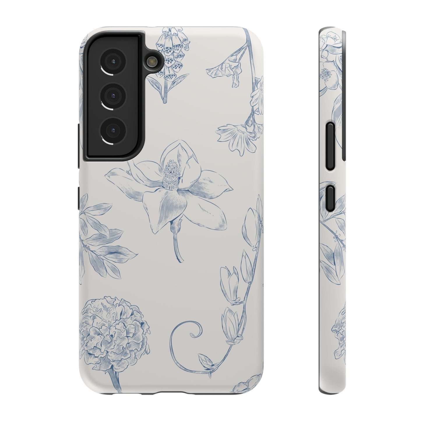 Vintage Blue Botanical Sketch Phone Case – MagSafe Compatible for iPhone & Samsung Galaxy