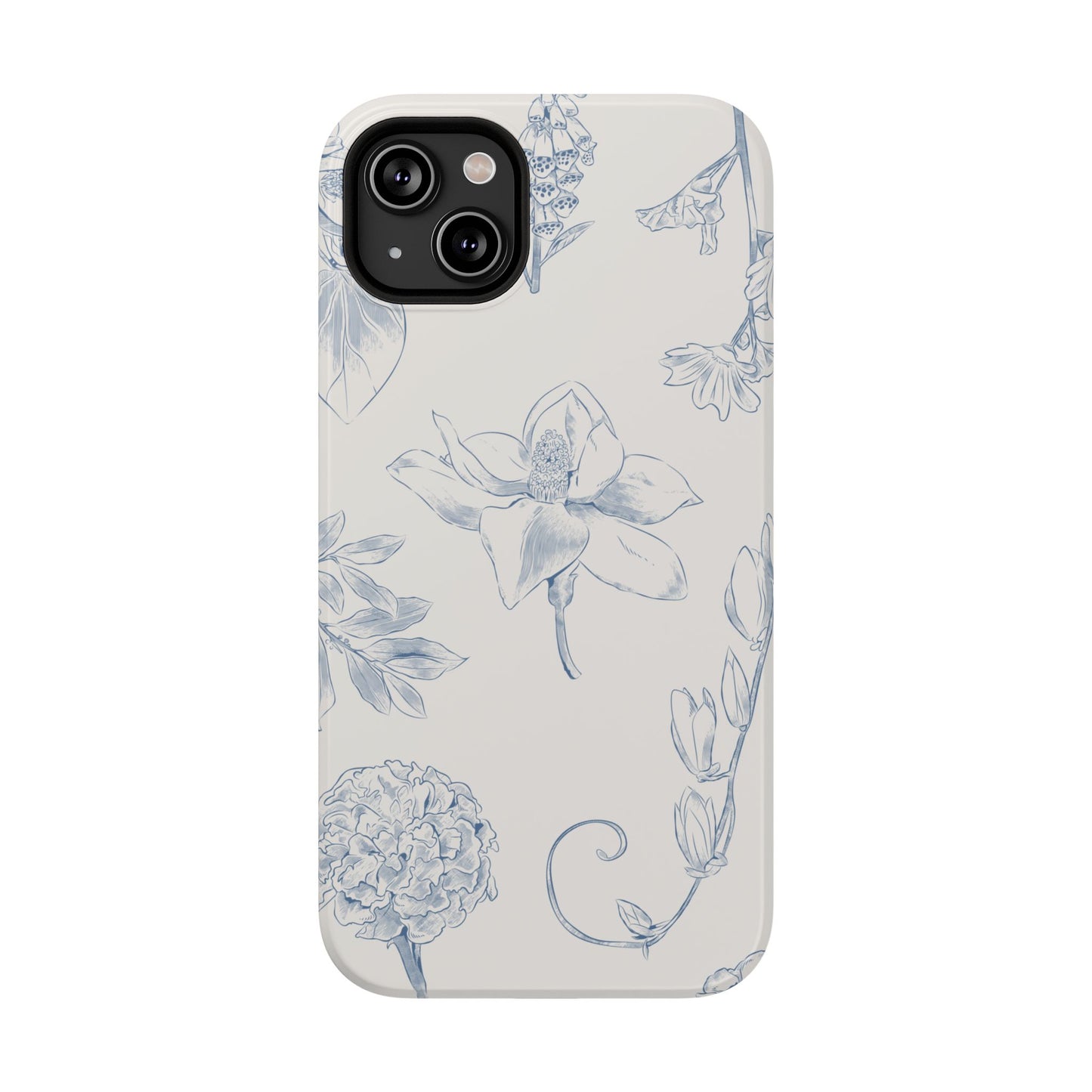 Vintage Blue Botanical Sketch Phone Case – MagSafe Compatible for iPhone & Samsung Galaxy