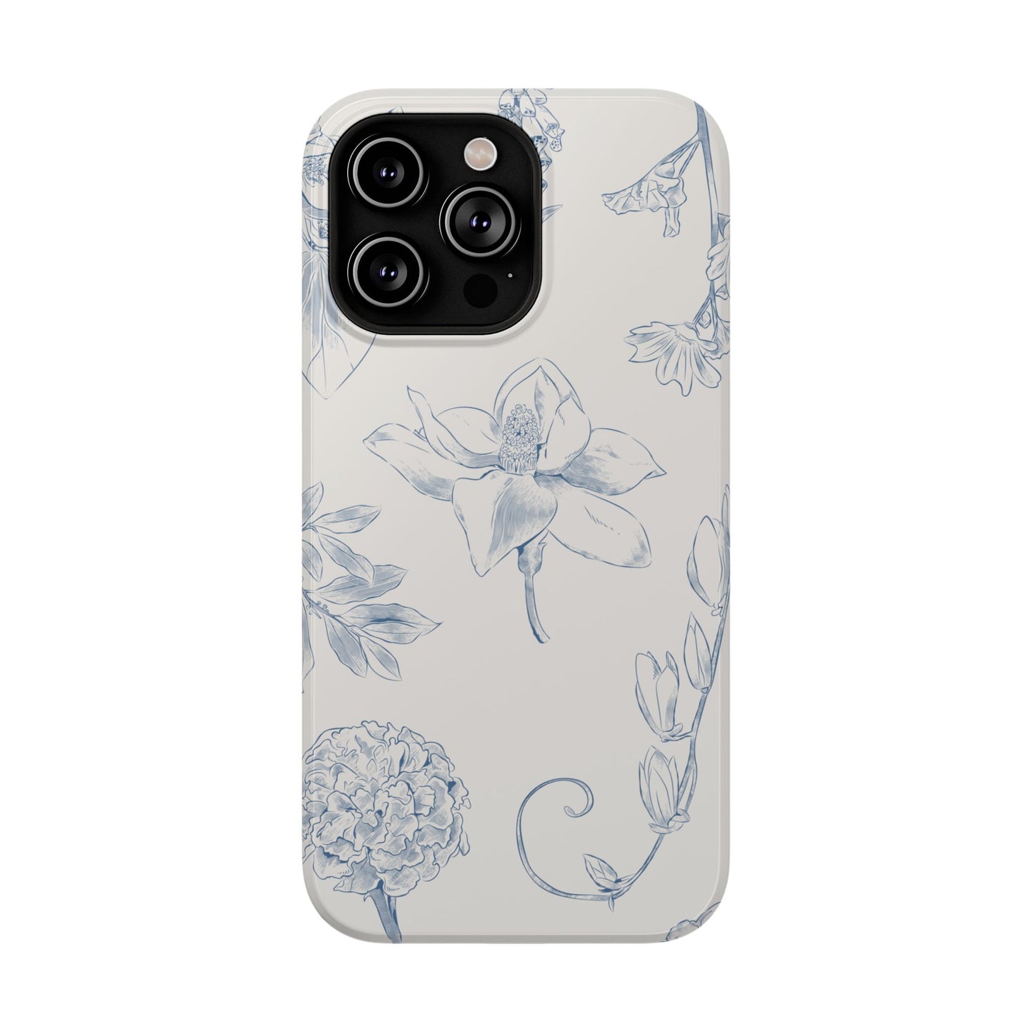 Vintage Blue Botanical Sketch Phone Case – MagSafe Compatible for iPhone & Samsung Galaxy