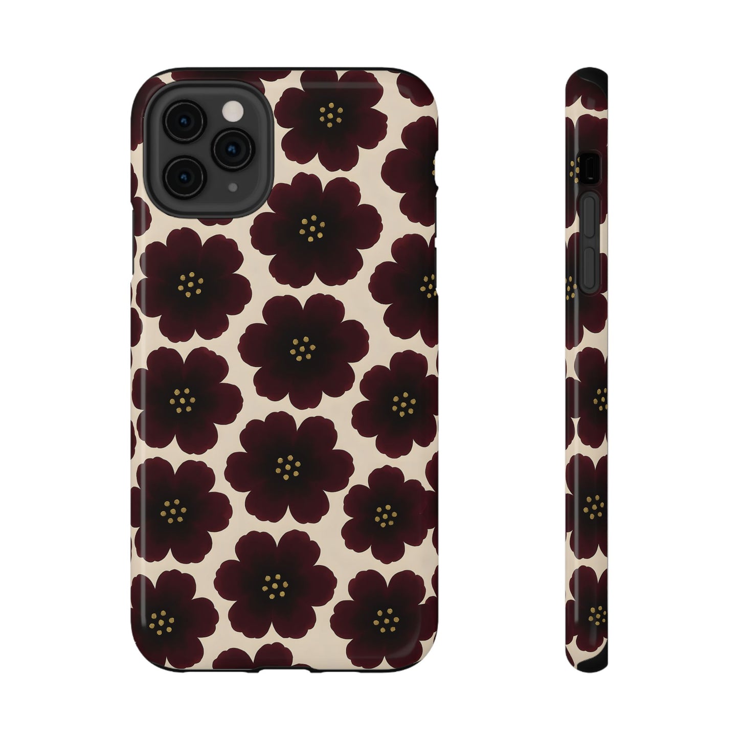 Noir Blossom Retro Floral Pattern Phone Case – MagSafe Compatible for iPhone & Samsung Galaxy