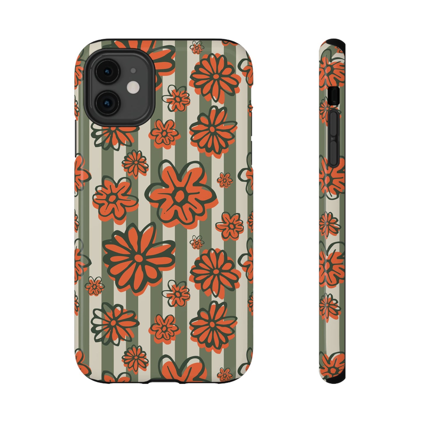 Retro Striped Floral Phone Case – MagSafe Compatible for iPhone & Samsung Galaxy
