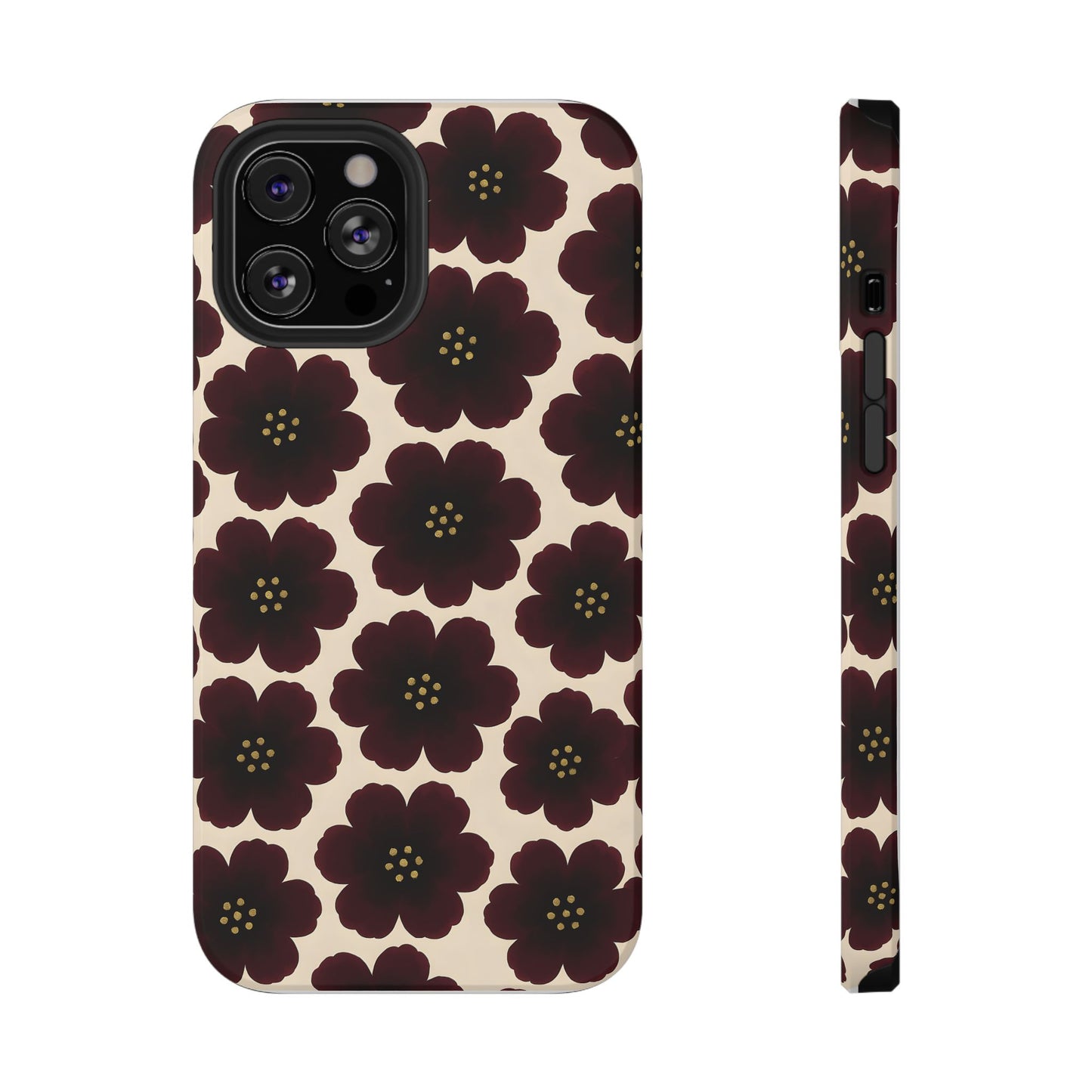 Noir Blossom Retro Floral Pattern Phone Case – MagSafe Compatible for iPhone & Samsung Galaxy