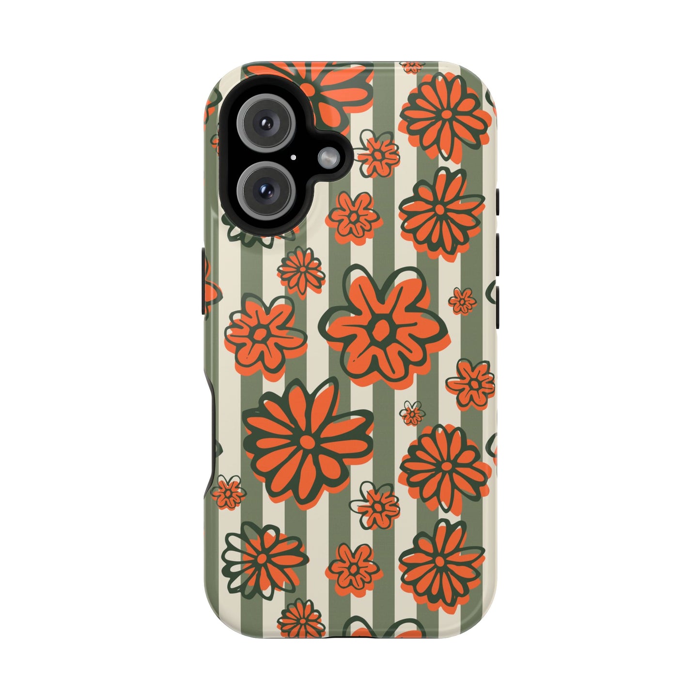 Retro Striped Floral Phone Case – MagSafe Compatible for iPhone & Samsung Galaxy