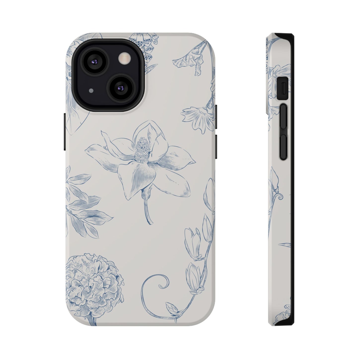 Vintage Blue Botanical Sketch Phone Case – MagSafe Compatible for iPhone & Samsung Galaxy