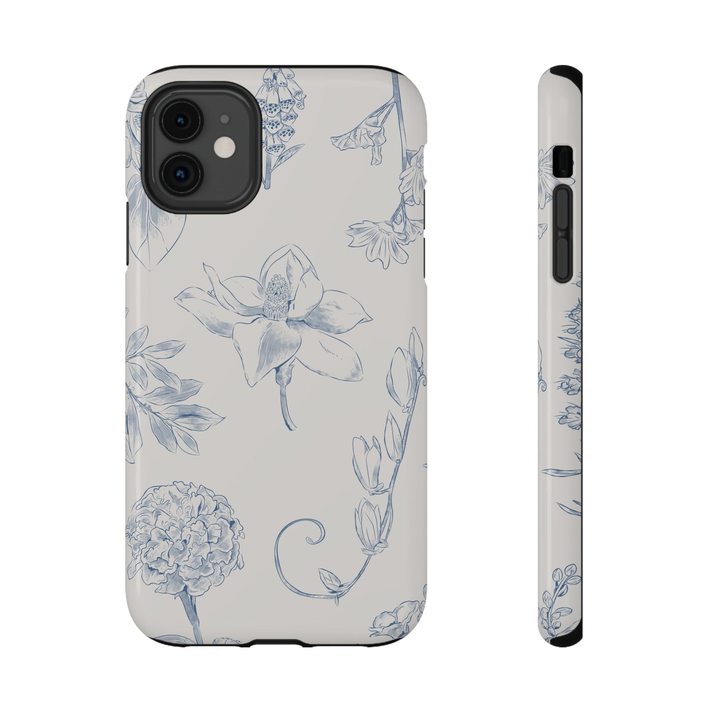 Vintage Blue Botanical Sketch Phone Case – MagSafe Compatible for iPhone & Samsung Galaxy