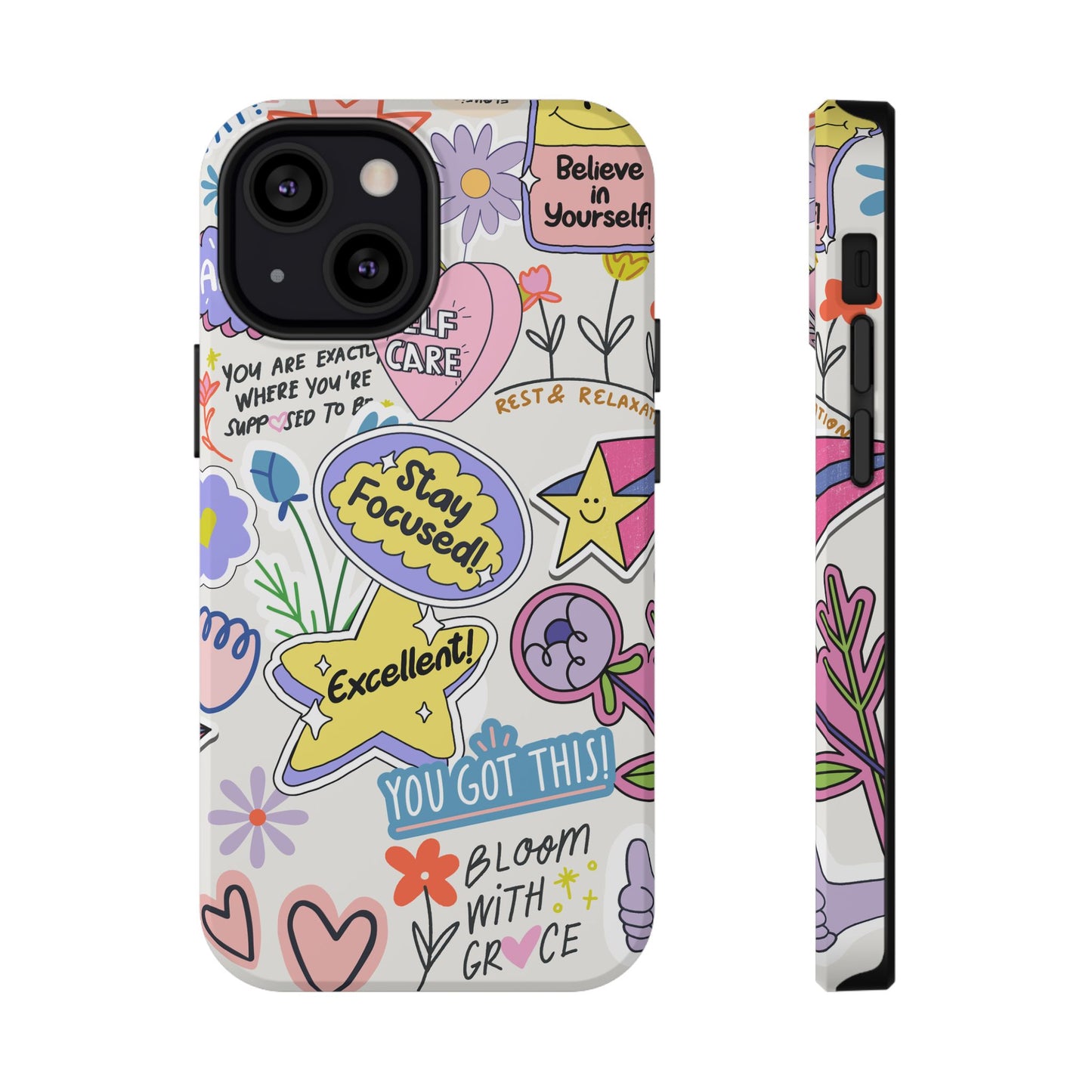 Motivational Doodle Collage Phone Case – MagSafe Compatible for iPhone & Samsung Galaxy