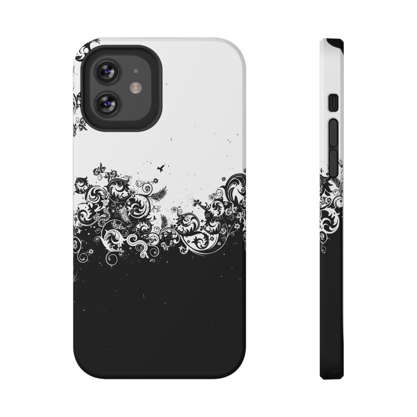 Ornate Black & White Floral Swirl Phone Case – MagSafe Compatible for iPhone & Samsung Galaxy