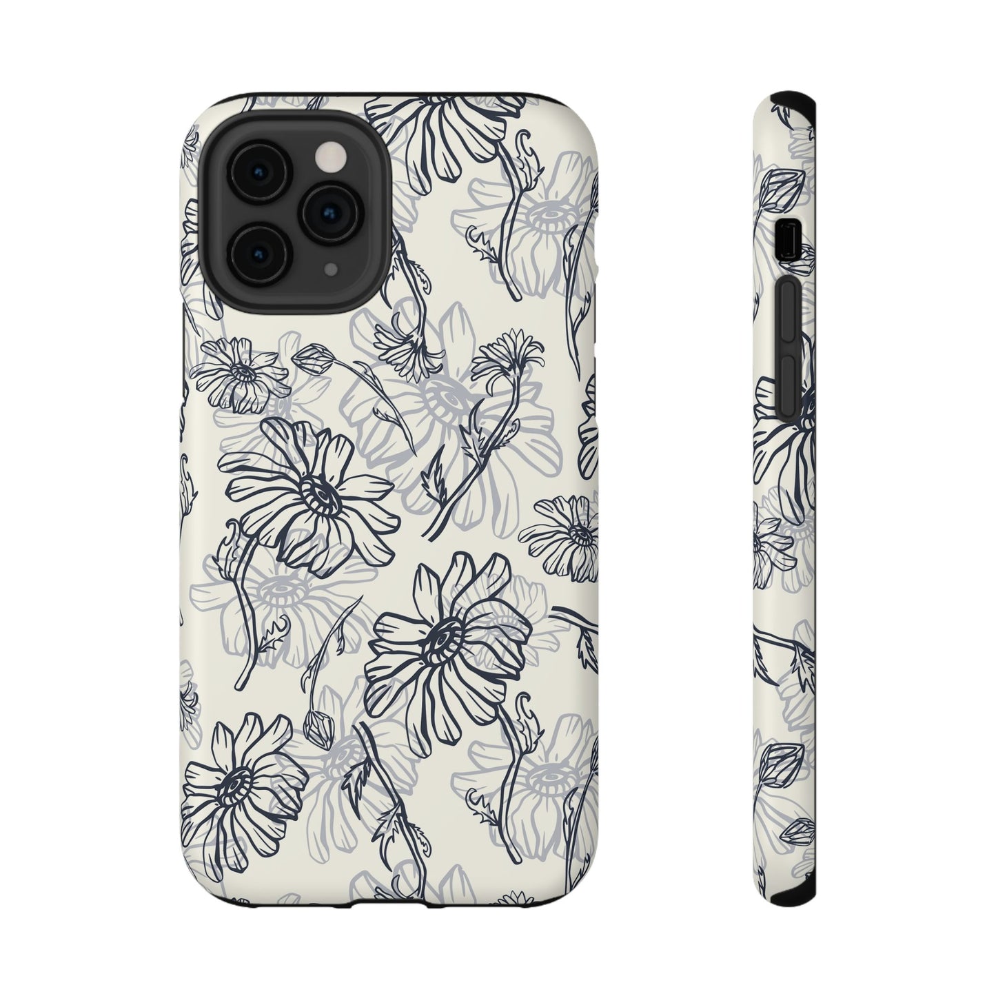 Monochrome Floral Sketch Phone Case – MagSafe Compatible for iPhone & Samsung Galaxy